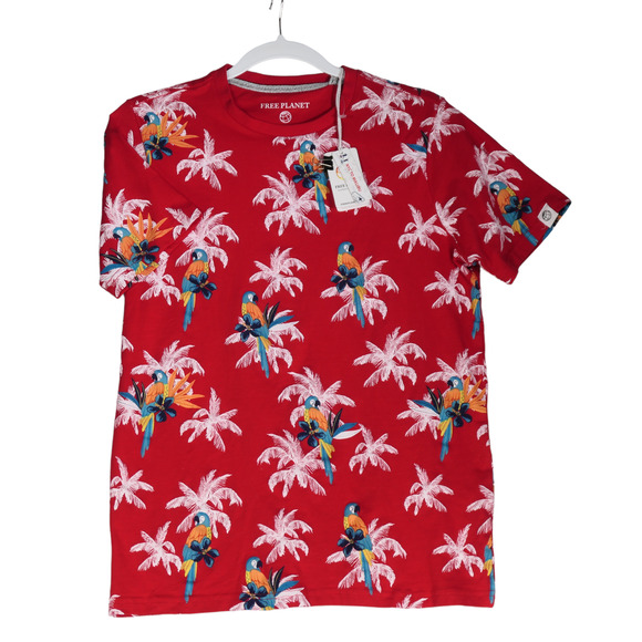 Free Planet Red Tee T Shirt Womens Small Parrots Birds Palms Hawaiian Top $38 - Picture 1 of 10